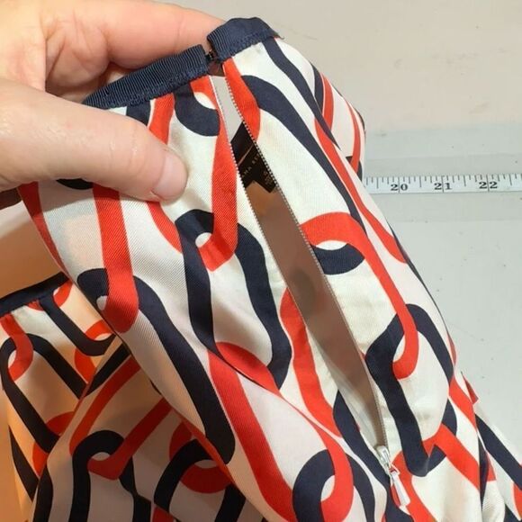 Banana Republic silk chain link print mini skirt navy blue & orange - Picture 8 of 12